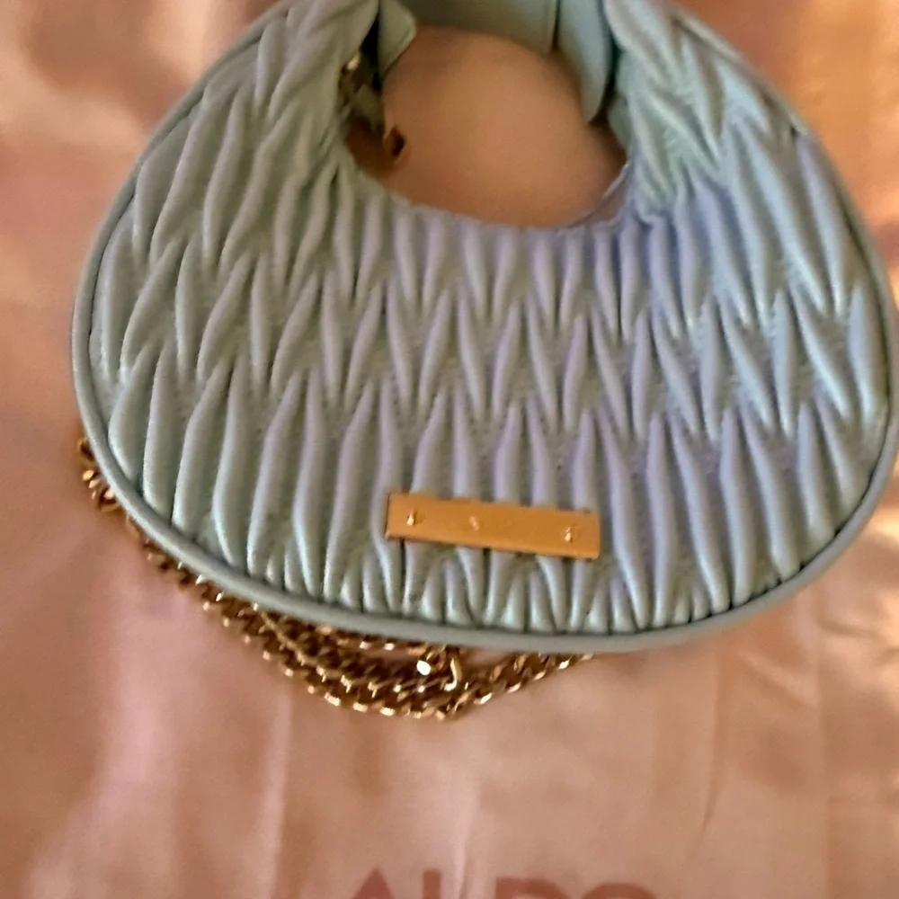 Aldo Sky Blue Quilted Shoulder Bag with Gold Chain